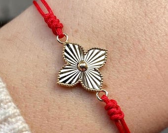 14K Solid Gold Flower Bracelet Shiny Design - Birthday Gift