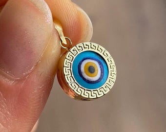14K Solid Gold Evil Eye Pendant Charm - Birthday Gift