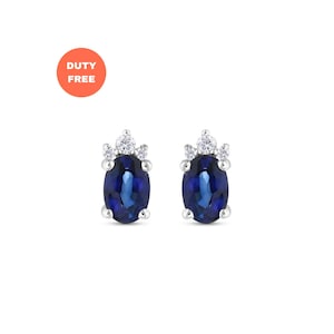 Blue Sapphire Diamond Earrings 8K Solid Gold / Unique Design Sapphire Earrings / Real Diamond with Sapphire Gemstone / Unique Gift for Mom