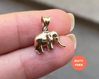 Elephant Pendant 14K Solid Gold / Elephant Necklace / Puffy Double Sided Elephant Charm / Gift For Her / Good Luck Jewelry
