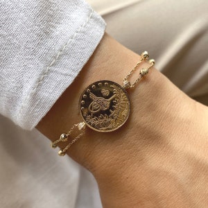 Ottoman Signature 22K Solid Gold Half Reşat Money Ottoman Sultans Signature Monogram 14K Solid Gold Chain Bracelet