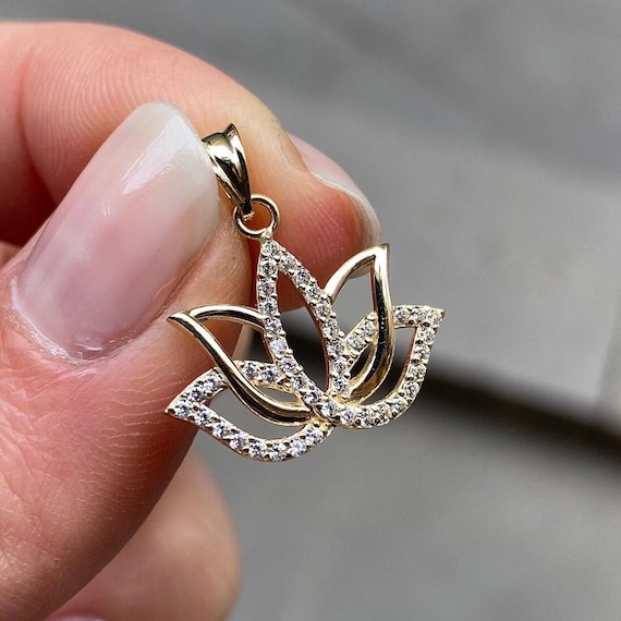 14K Solid Gold Lotus Necklace, Lotus Flower Necklace, Sacred Lotus