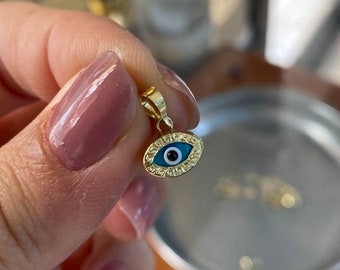 Evil Eye Pendant 14K Solid Gold Gift for Her / Nazar Hamsa Gift for Her / Present Evil Eye / Birthday Gift Evil Eye Gold Pendant