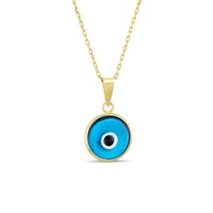 Evil Eye Pendant 14K Solid Gold / Blue Eye Necklace / 14K Real Gold Kabbalah Necklace / Gift for Her / Evil Eye Charm / Evil Eye Jewelry