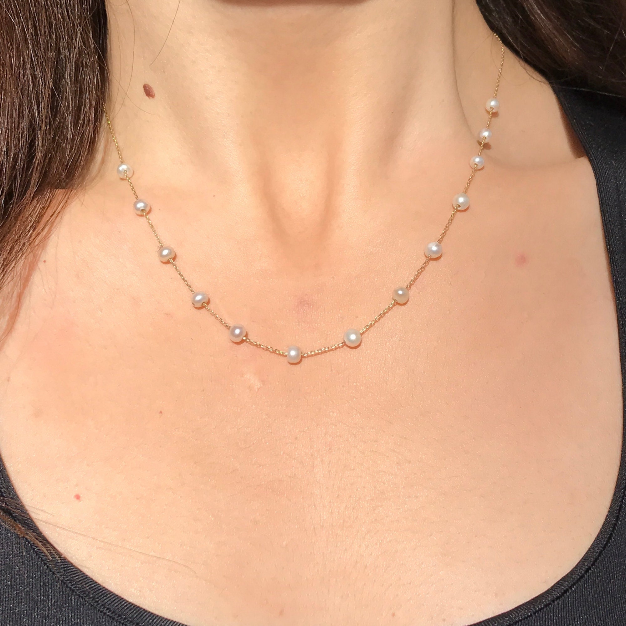 ブレスレット LESS IS MORE 14K gold field 4mm pearl necklace Naturel Pearl Necklace 14K Solid Gold / Tiny 4mm Beaded