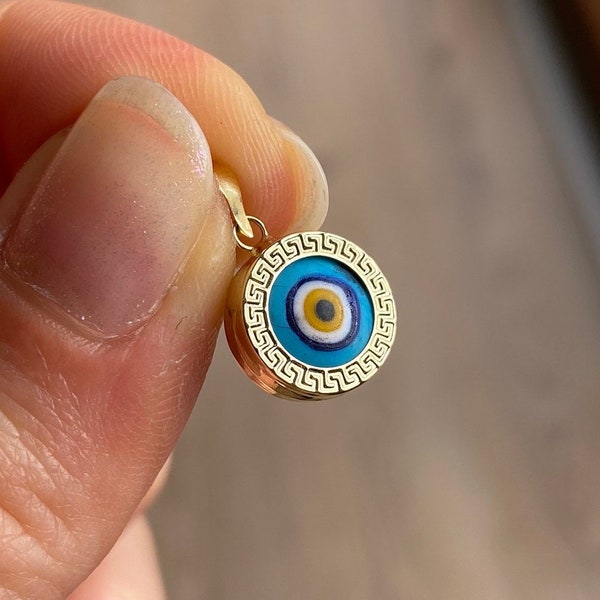 Evil Eye Pendant 14K Solid Gold / Gift for Her / Present Evil Eye / Greek Blue Evil Eye / Evil Eye Gold Pendant / Birthday Gift