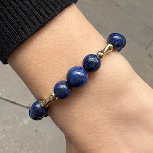 Lapis Lazuli Gemstone Men Bracelet 14K Solid Gold / 8mm Lapis Lazuli 3mm 14K Beaded Bracelet / Baikal Lake Lapis Lazuli Gemstone / Duty Free