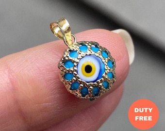 14K Solid Gold Evil Eye Pendant - Protection Charm - Birthday Gift