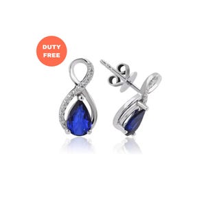 Diamond Earrings 8K Solid Gold / Eternity Blue Sapphire Earrings / 0.57ct Diamond Earring with Sapphire Gemstone / Unique Gift for Mom