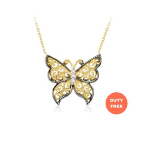 Diamond Butterfly Necklace 14K Solid Gold / Butterfly Necklace / Diamond Daily Jewelry / Dainty Diamond Butterfly Necklace