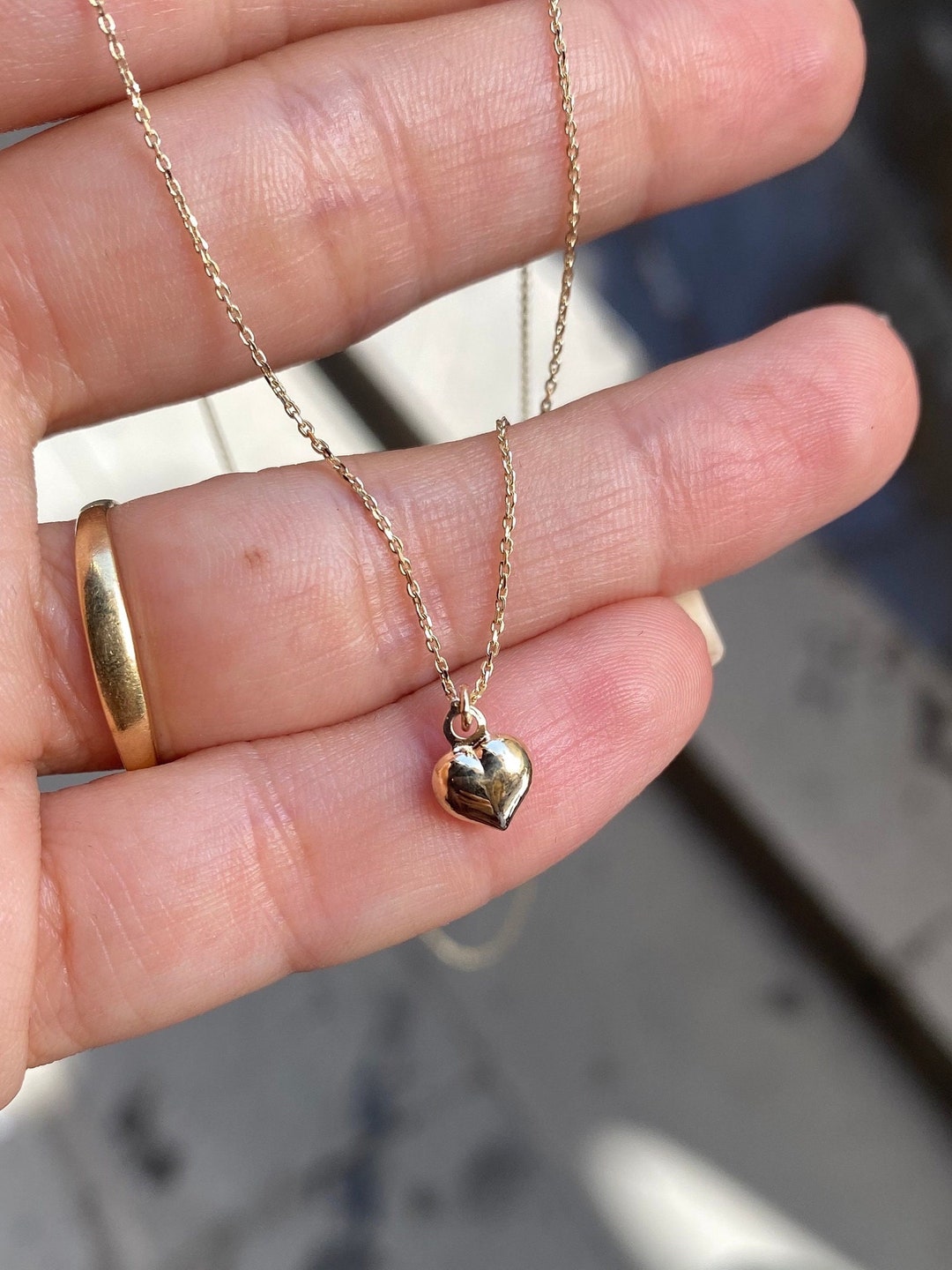Antiqued Gold Puffy Heart Mixed Chain Necklace