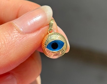 14K Solid Gold Blau Evil Eye Anhänger Kabbalah Halskette - Geburtstagsgeschenk