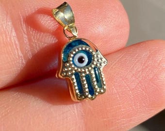 14K Solid Gold Evil Eye Hamsa Anhänger Fatima Hand Charm Halskette - Geburtstagsgeschenk