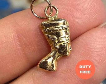 14K Solid Gold Nefertiti Necklace Egyptian Queen Pendant - Birthday Gift
