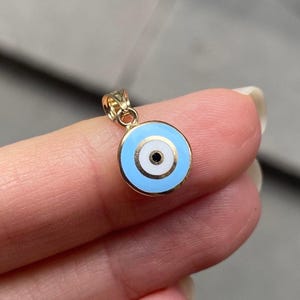 Double Sided Evil Eye Necklace 14K Solid Gold Pendant Protection Charm