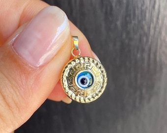 14K Solid Gold Evil Eye Pendant Necklace Protective Charm - Birthday Gift