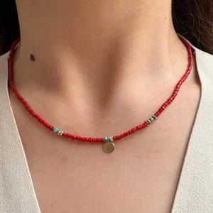 Real Coral Gemstone Healing Necklace 14k Solid Gold Beaded / Naturel Coral Necklace / Unique Design Handmade Coral Necklace / Gift for Her