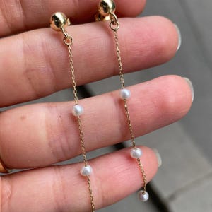 Handmade 14K Solid Gold Pearl Drop Earrings: Beaded Dangle Earrings