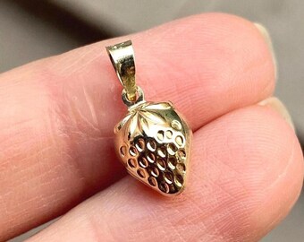 14K Solid Gold Strawberry Pendant Necklace - Birthday Gift