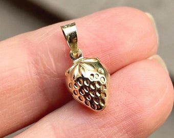 14K Solid Gold Strawberry Pendant Necklace - Birthday Gift