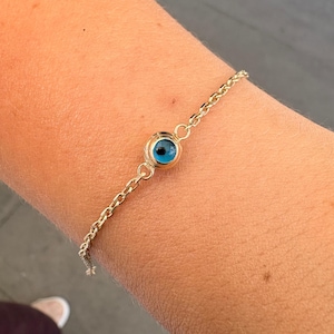 14K massivt guld dubbelsidigt 1-delat armband med onda ögon - födelsedagspresent