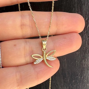 14K Solid Gold Dragonfly Necklace / Dragonfly Jewelry / Dragonfly Pendant / Dragonfly Gifts / Insect Necklace / Fine Jewelry by Likya