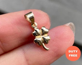 Collar con colgante de trébol de oro macizo de 14 quilates, amuleto de la suerte, regalo de cumpleaños