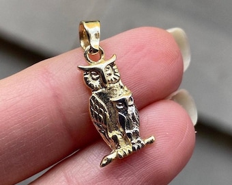Collar con colgante de búho en oro macizo de 14 quilates: regalo de cumpleaños