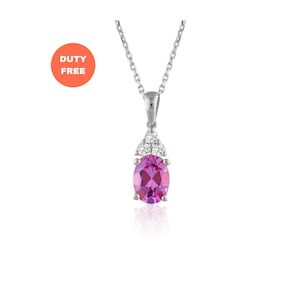Pink Sapphire Diamond Necklace: 8K Solid Gold