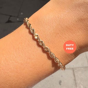 Dainty 14K Solid Gold Rope Chain Bracelet / 4mm Thick Solid Gold Rope Chain / Chain Bracelet Jewelry For Women / Rope Chain