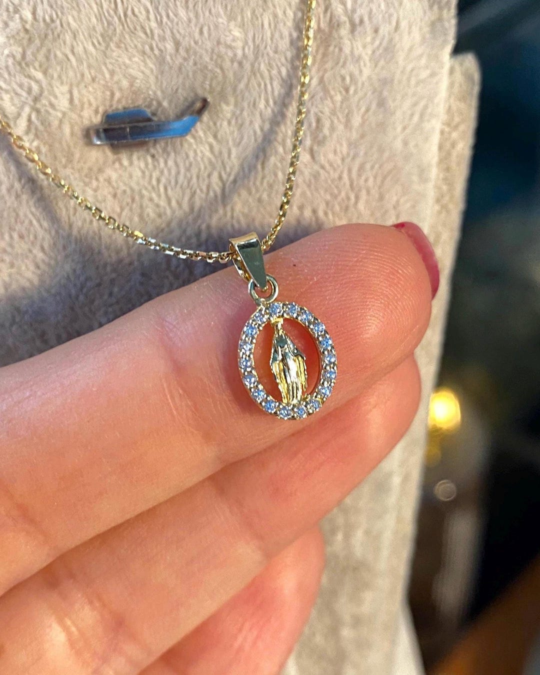 14K Solid Gold Virgin Mary Pendant Miraculous Medal Necklace - Birthday ...
