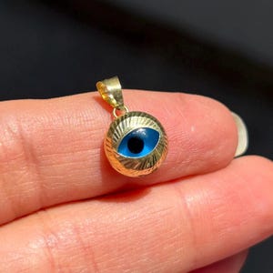 Blue Evil Eye Pendant 14K Solid Gold Kabbalah Necklace