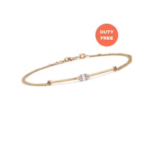8K Solid Gold Baguette Diamond Bracelet - Dainty Gold Chain