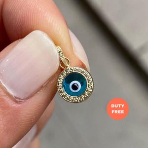 Evil Eye Pendant 14K Solid Gold Protection Jewelry
