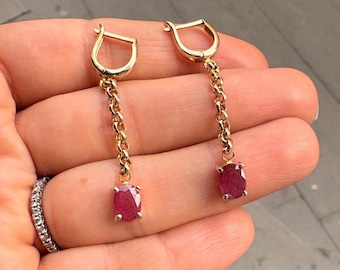 14K Solid Gold Handmade Ruby Earrings Gemstone Jewelry - Birthday Gift