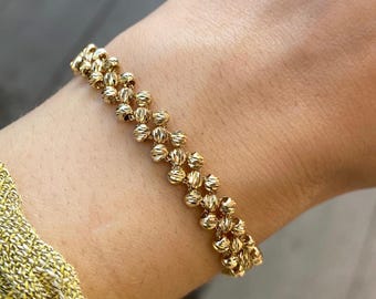 Bransoletka z koralików z litego złota 14K, koraliki 3 mm, ręcznie robiona biżuteria – prezent urodzinowy