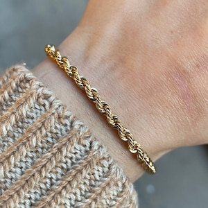 Dainty 14K Solid Gold Rope Chain Bracelet / 4mm Thick Solid Gold Rope Chain / Chain Bracelet Jewelry For Women / Rope Chain