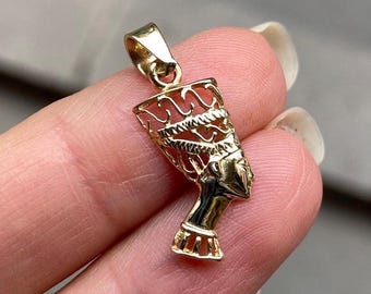 14K Solid Gold Nefertiti Pendant Egyptian Queen Necklace - Birthday Gift
