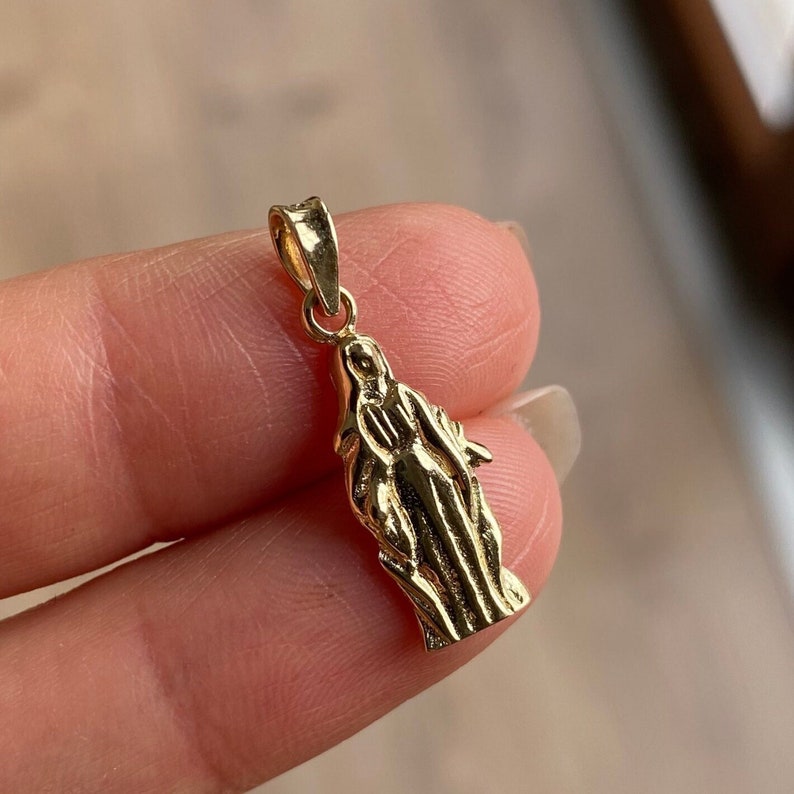 14K Solid Gold Virgin Mary Pendant Necklace Handmade Religious Jewelry ...