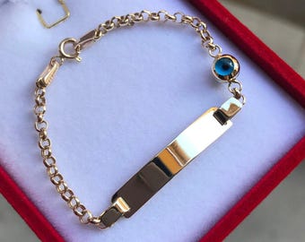14K Solid Gold Baby ID Armband Benutzerdefinierte Name Neugeborenen Geschenk - Geburtstagsgeschenk