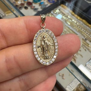 14K Solid Gold Virgin Mary Pendant Necklace - Miraculous Medal, Religious Jewelry