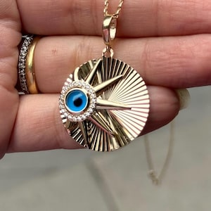 Greek Evil Eye Pendant 14K Solid Gold / Evil Eye Necklace / Evil Eye Charm Jewelry / Protection Jewelry/Mothers Day Gift / Customs Duty Free