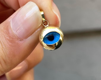 14K Solid Gold Evil Eye Anhänger - Kabbalah Halskette - Geburtstagsgeschenk