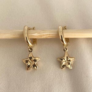 Flower Earring 14K Solid Gold / Flower Jewelry / Valentine Day Gift / Dangle Flower Earring / Kids Earring / Gift For Her / Mothers Day Gift