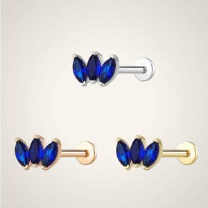 Duty Free - 14K Solid Gold Triple Marquise Cartilage Piercing Dainty Stud Earring Helix Tragus Conch Stud Push in Labret Flat Back Earring