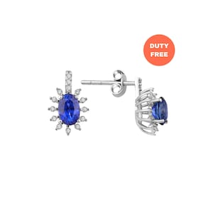 Blue Sapphire Diamond Earrings 8K Solid Gold / Sapphire Earrings / Real Diamond with Sapphire Gemstone / Unique Gift for Mom / Gift For Her