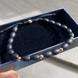 Matte Onyx Gemstone Healing Men Bracelet 14K Real Gold / Onyx Bracelet Gift for Men / Naturel Onyx Stone Men Bracelet / Fathers Day Gift