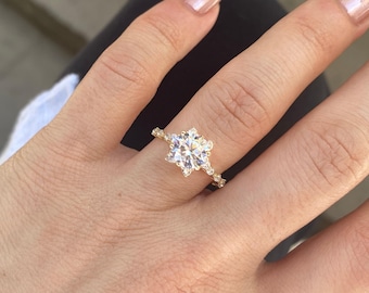 14K Solid Gold Lotus Blume Solitaire Verlobung - Geburtstagsgeschenk