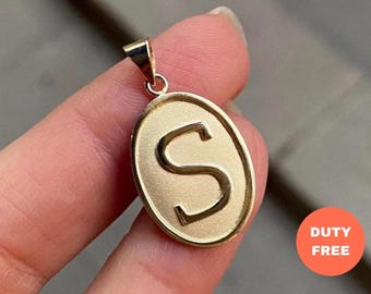 Collar personalizado con inicial de oro macizo de 14 quilates, hecho a mano, de 2 cm de largo - Regalo de cumpleaños