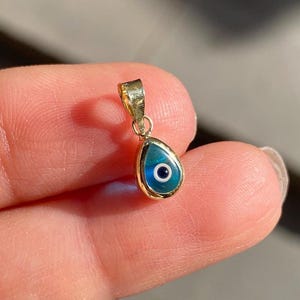 14K Solid Gold Teardrop Evil Eye Pendant Necklace